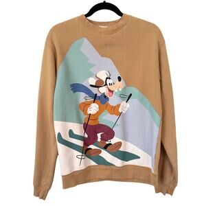 Unisex Disney Goofy Ski Holiday Crew Neck Pullover Sweater Fleece-Lined - Small